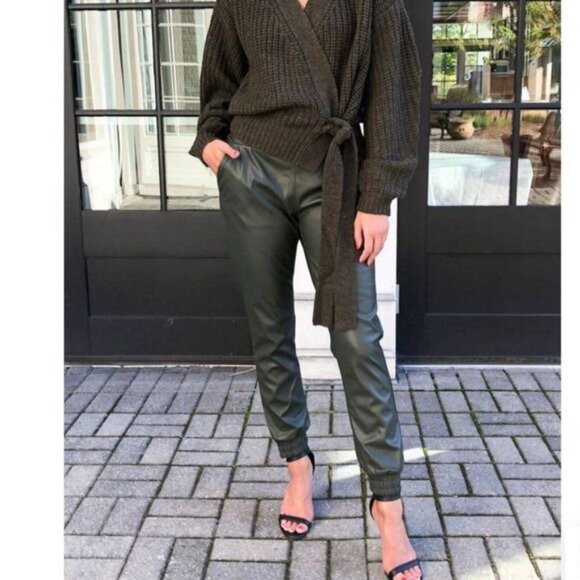 RD Style Pants - RD Style Faux Leather Jogger Pants Women's S Green Edgy Career Festive Night Out